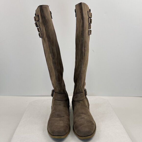 Vanity Womens Size 6.5 Brown Knee High Riding Boots Faux Leather Buckle Zipper - Picture 9 of 14